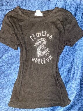 Rue21 Graphic Tee Black Rhinestone Dragon